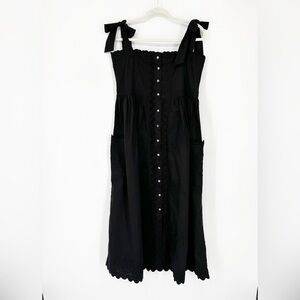 NWT Juliet Dunn Black Poplin Ric Rac Tie Shoulder Dress
